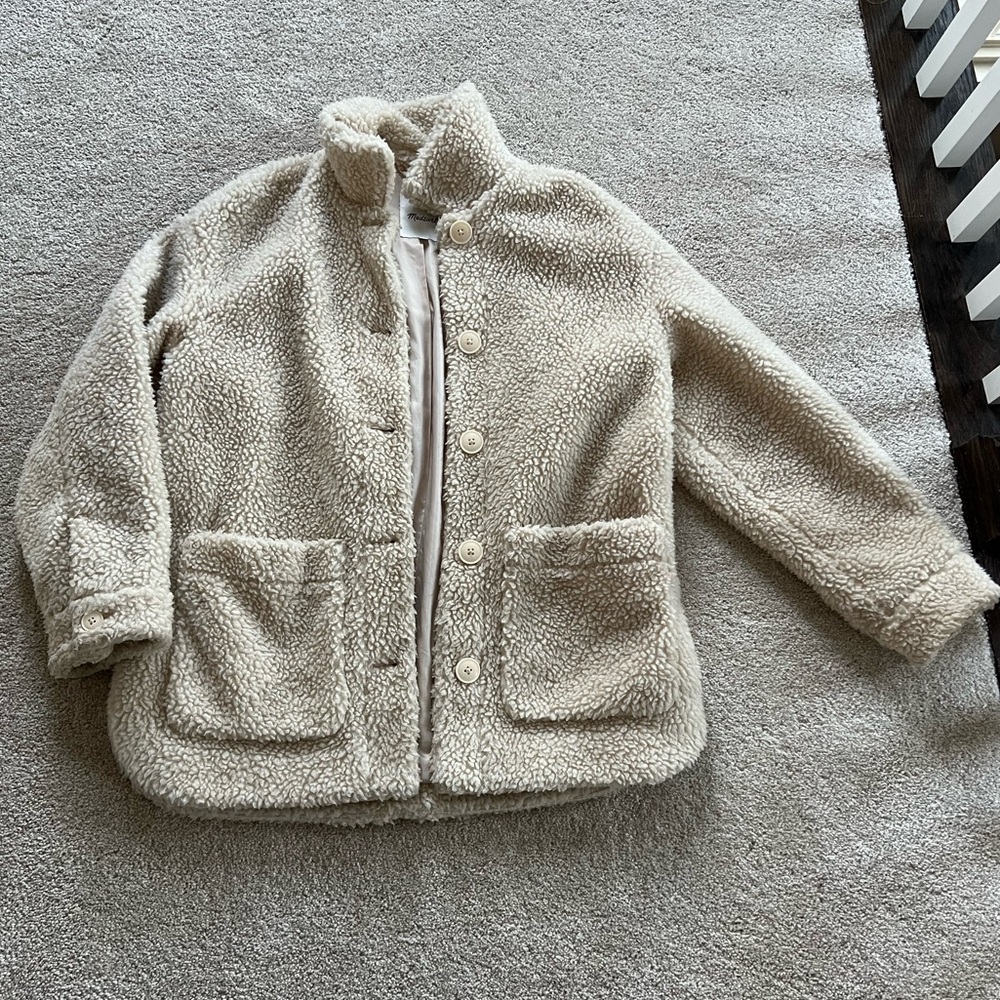 Madewell cream Sherpa soft oversized teddy jacket coat white beige tan small - Picture 5 of 10